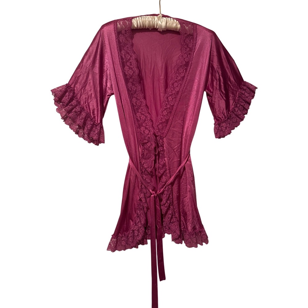 Vtg Flair Lingerie Robe Lace Trim Union Made Pink Romantic Women's S Petitie